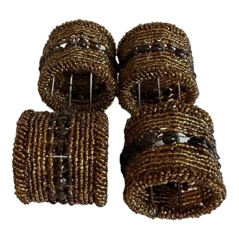 Vintage Set of 4 Copper Handmade Micro Beaded Napkin Rings Moroccan Napkin Rings